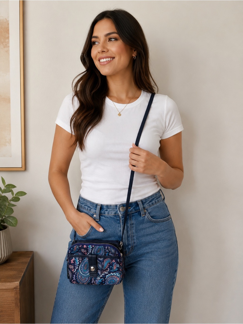 Lily Bloom Navy Paisley Adjustable Strap Crossbody Bag